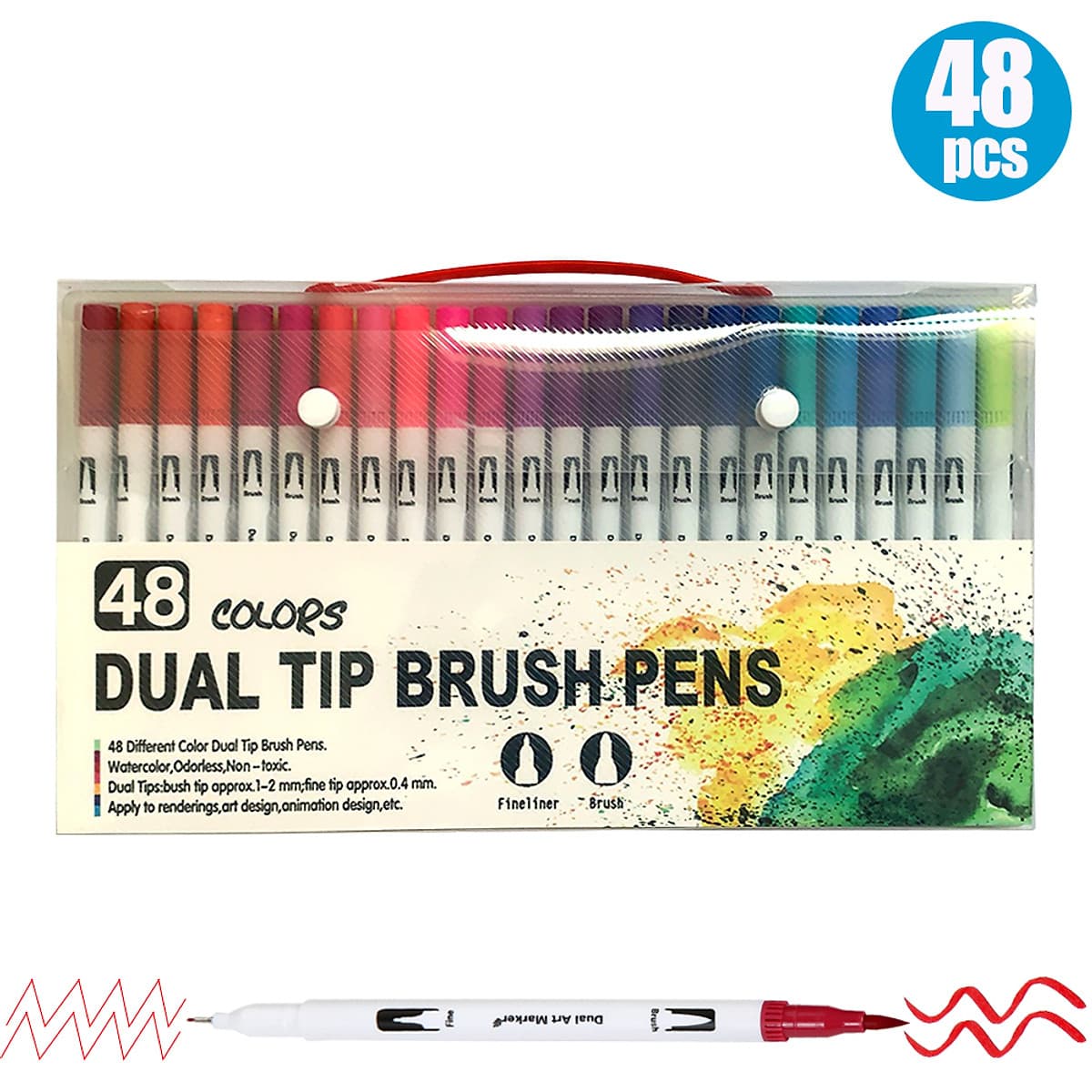 Dual Tip Brush Pens Art Markers Set Flexible Brush & 0.4mm Fineliner Tips Watercolor Color Pens Perfect for