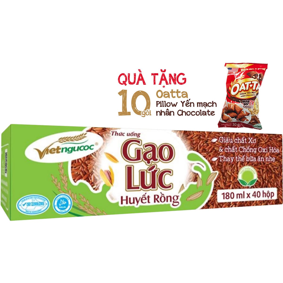 Thùng 40 Hộp Thức Uống Gạo Lức Huyết Rồng (180ml / Hộp) - Tặng 10 Túi Oatta Pillow Yến Mạch Nhân Chocolate