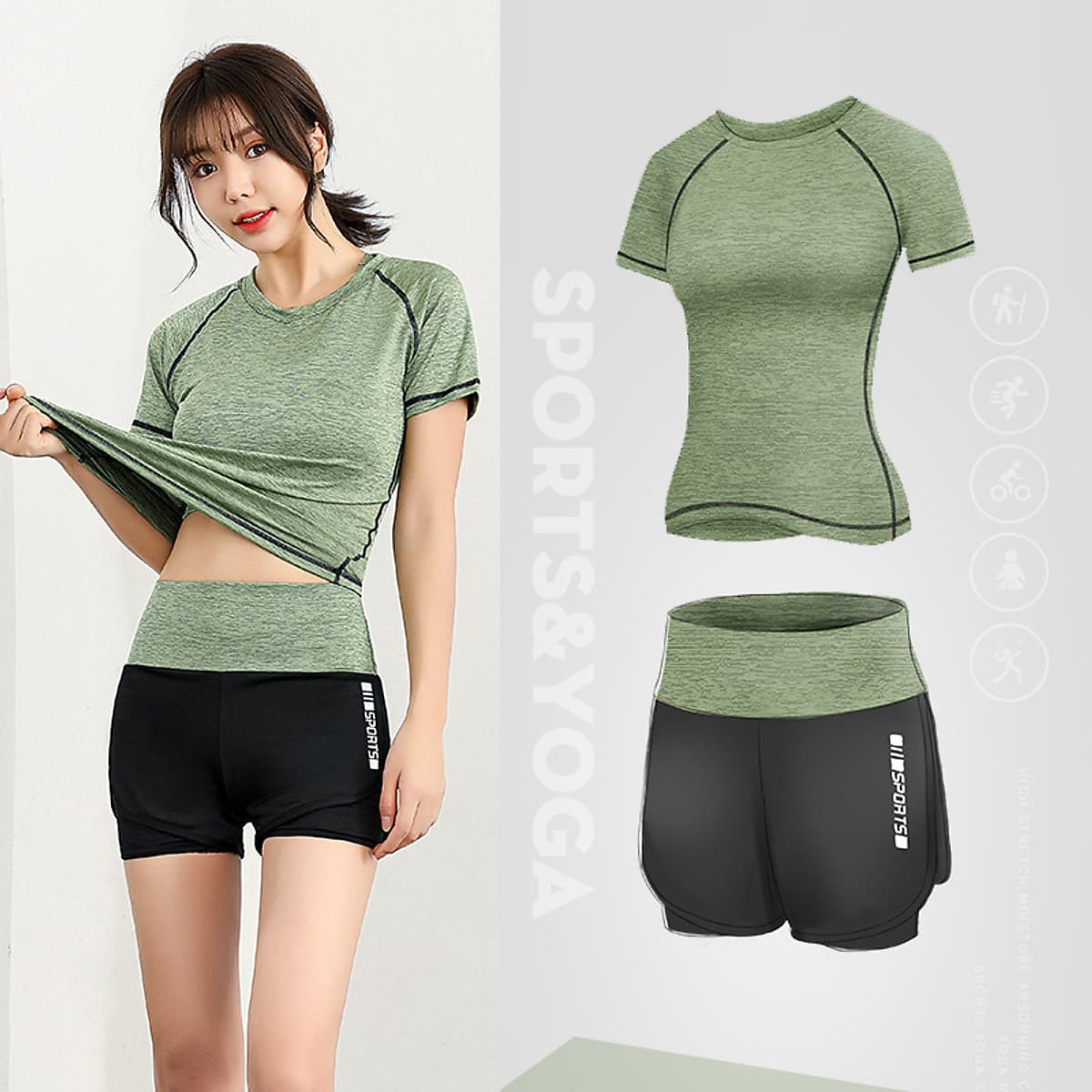 Bộ quần áo tập Gym nữ - Set quần đùi và áo thun thể thao tay ngắn