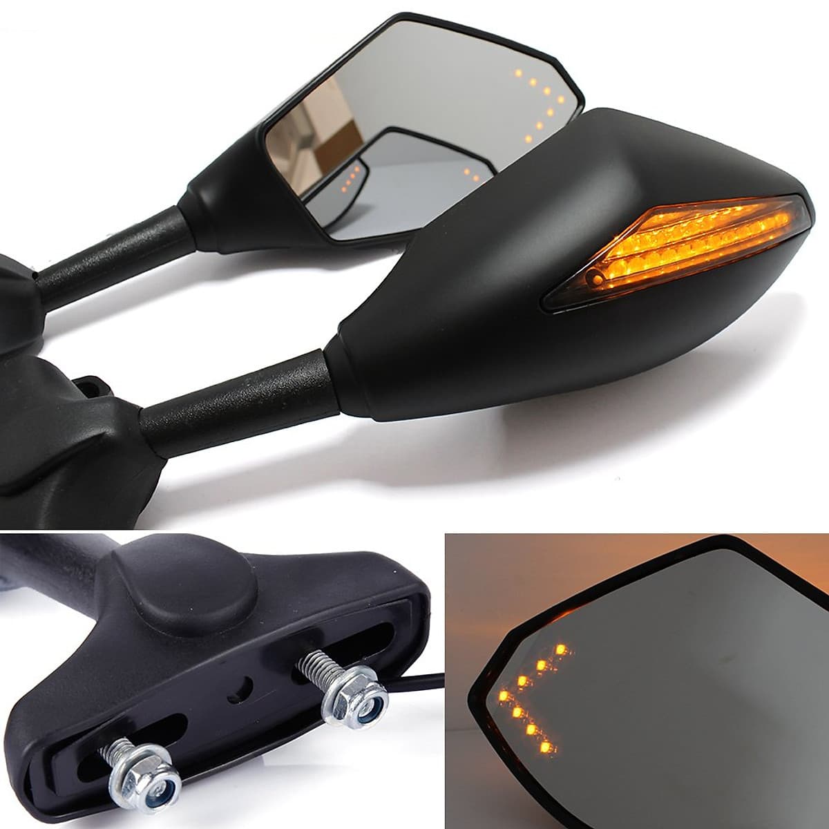 Gương Xe Máy Có Đèn Led (10mm) (8mm) (1 Cặp)