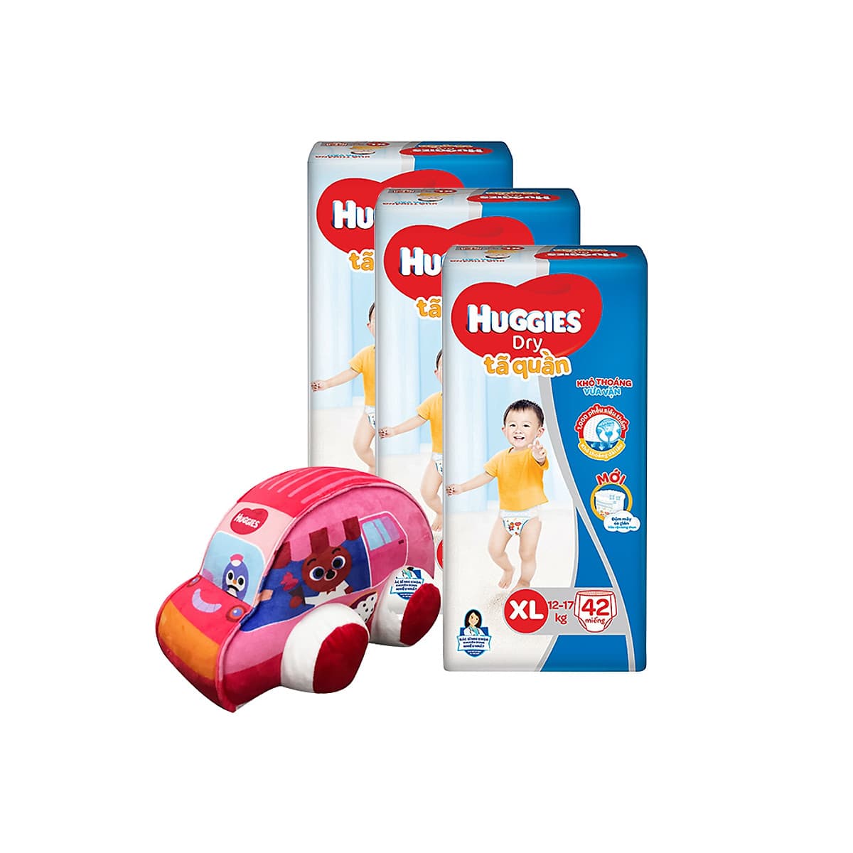 Combo 3 Tã quần HUGGIES DRY PANTS BIG JUMBO M54/L48/XL42/XXL38 [Tặng Xe bông]
