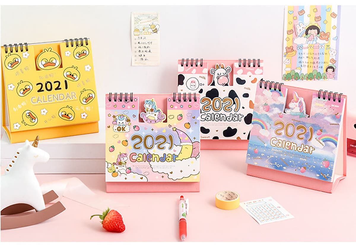 Lịch Để Bàn 2021 Siêu Dễ Thương Để Bàn Làm Việc Học Tập Tặng Kèm Sticker Trang Trí 