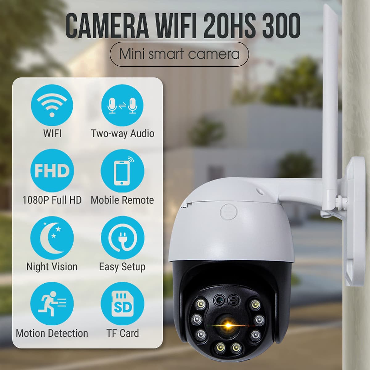 Camera Wifi Quan Sát Ngoài Trời, Model 20HS300, 3.0 FULL HD 1080 Xoay 360 Độ, Góc Nhìn Rộng, Hàng Nhập Khẩu 
