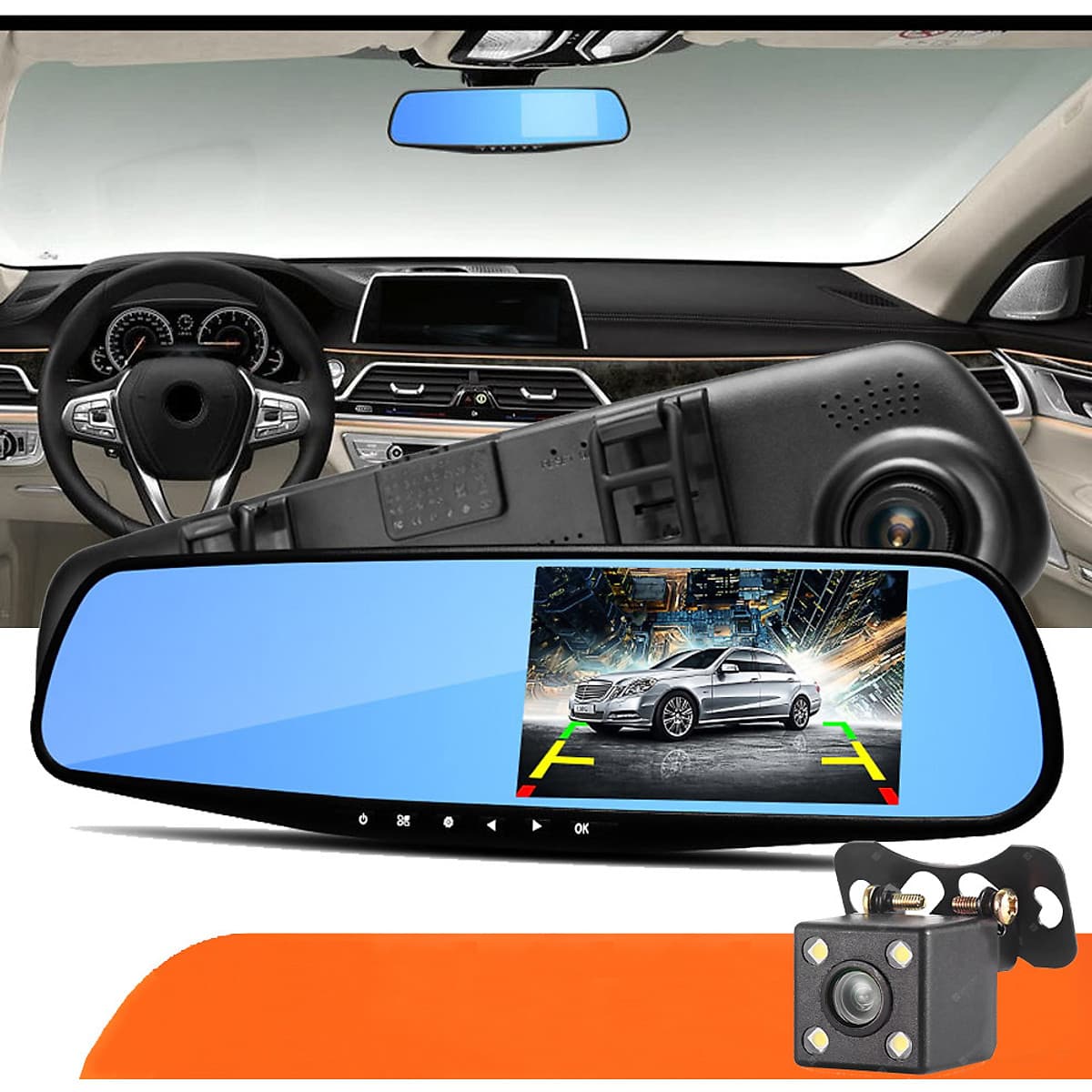 Camera Hành Trình Tích Hợp Gương Chiếu Hậu Blackbox HDR Tặng Kèm Camera Lùi Cao Cấp AZONE