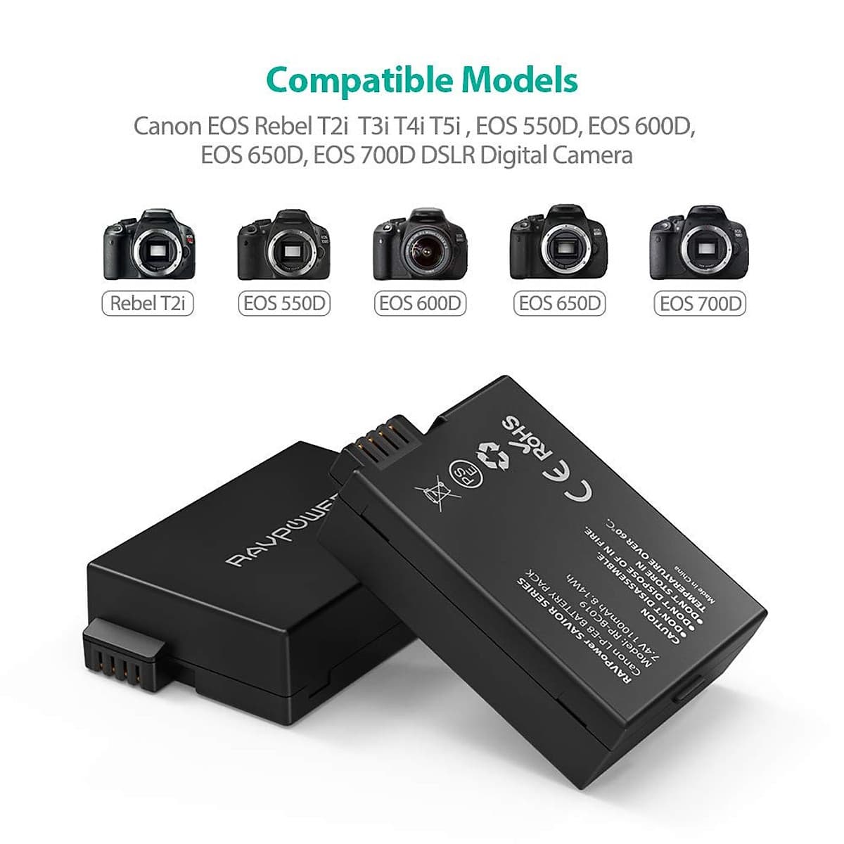 Bộ 2 Pin + Sạc Đôi RAVPower Canon LP-E8 Cho Canon 550D, 600D, 650D, 700D (Hàng Chính Hãng)