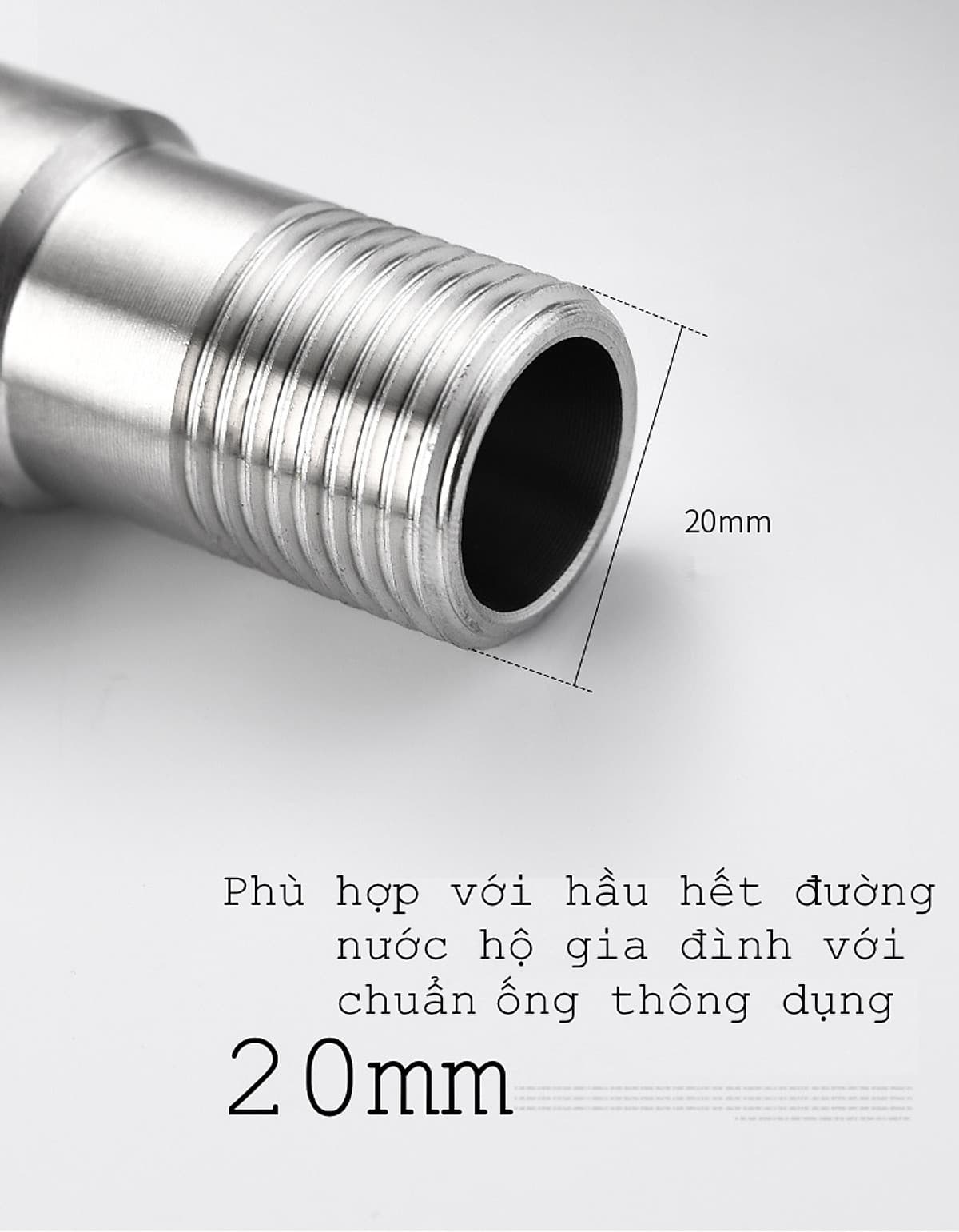 Van Nước 2 cổng xả có điều khiển riêng biệt dạng vòi chia nước. Đường kính van 20mm, Chất liệu bằng Inox 