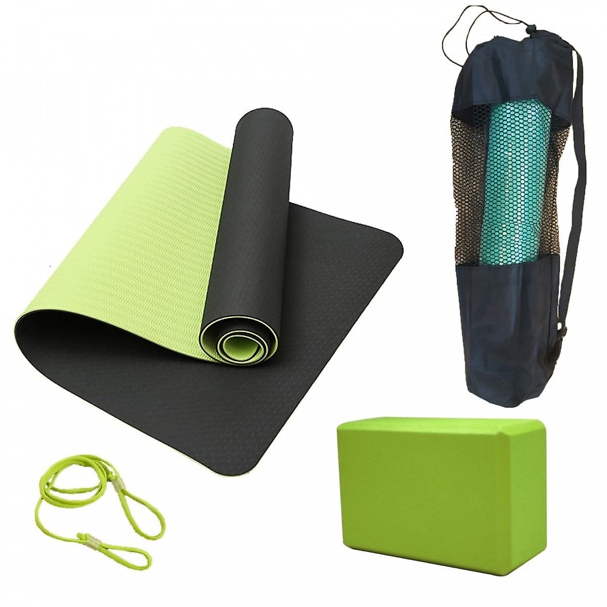 Thảm Tập Yoga 2 Lớp + Gạch Tập Yoga + Bao Đựng Thảm Tập Yoga + Dây Thảm Tập Yoga miDoctor (màu ngẫu nhiên)