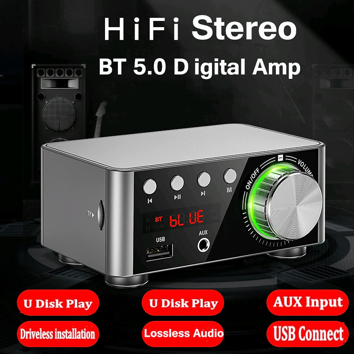 HIFI BT5.0 Digital Amplifier Mini Stereo Audio Amp 100W Dual Channel Sound Power Audio Receiver Stereo AMP USB AUX for
