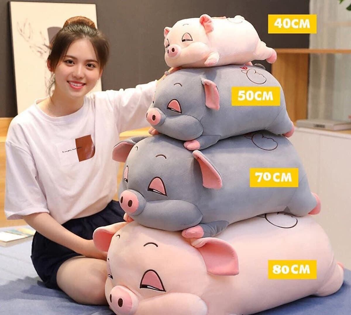 Gấu Bông Heo Lười Mắt Híp Có 5 Kích Thước 2 Màu