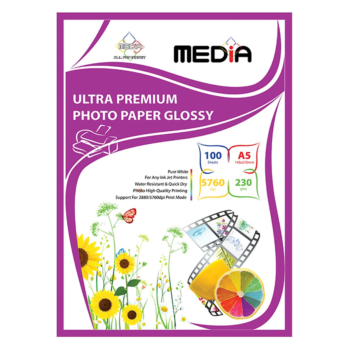Giấy In Ảnh Media 1 Mặt Bóng A5 230gsm 100 Tờ - Hàng chính hãng