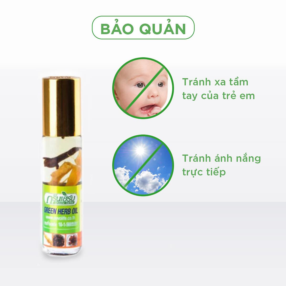 Dầu Lăn Thái Lan Thảo Mộc Green Herb Oil - 8ml 
