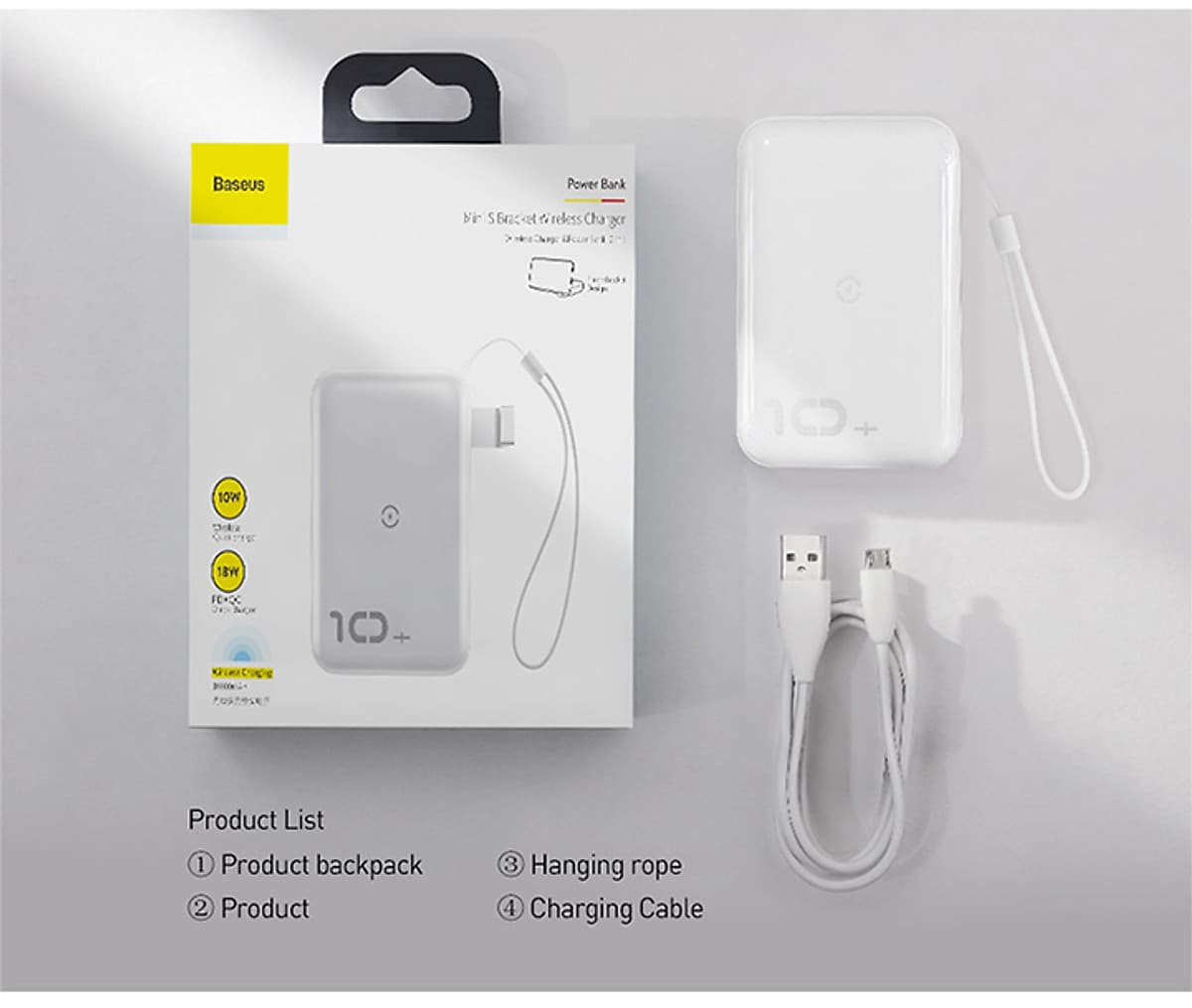 Pin dự phòng tích hợp sạc nhanh không dây 10.000 mAh  Mini S (10W Wireless, 18W PD/ Quick Charge 3.0) Baseus - Hàng chính hãng