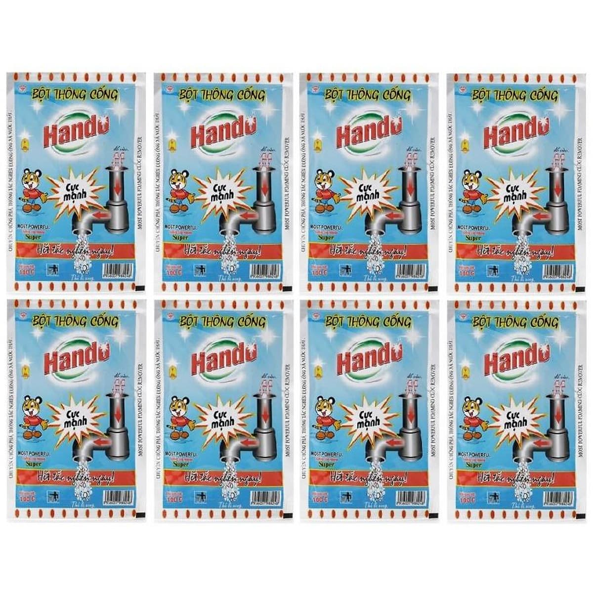 Bộ 8 gói bột thông cống cực mạnh 100g nội địa Hando