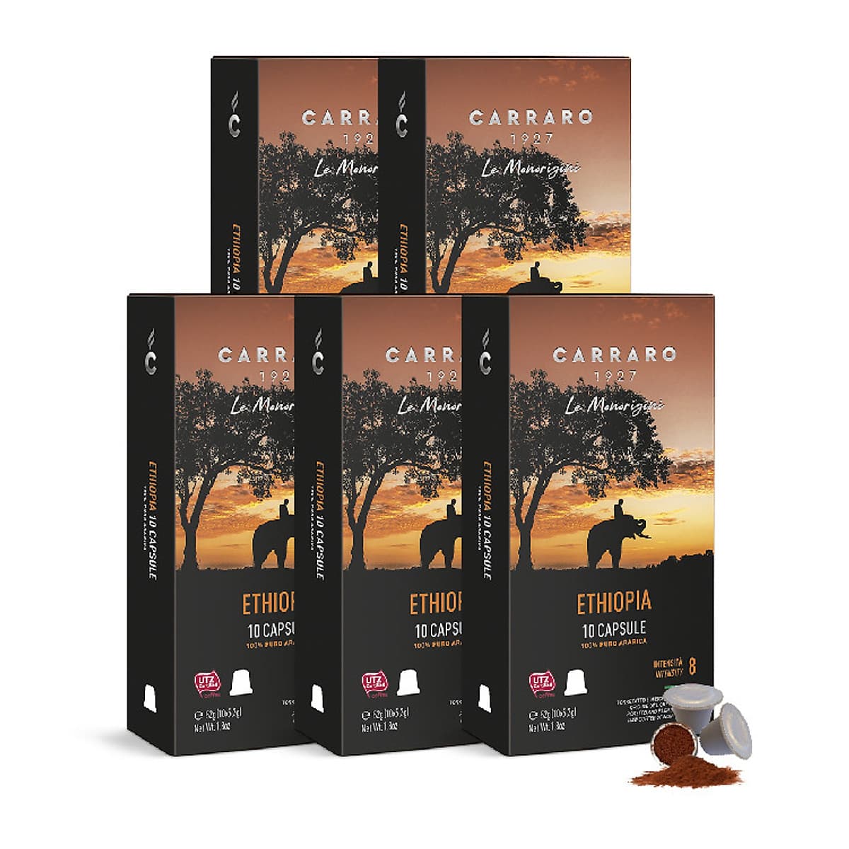 [Bao bì mới] Combo 5 Hộp Cà Phê Viên Nén Capsule Nespresso Carraro Ethiopia