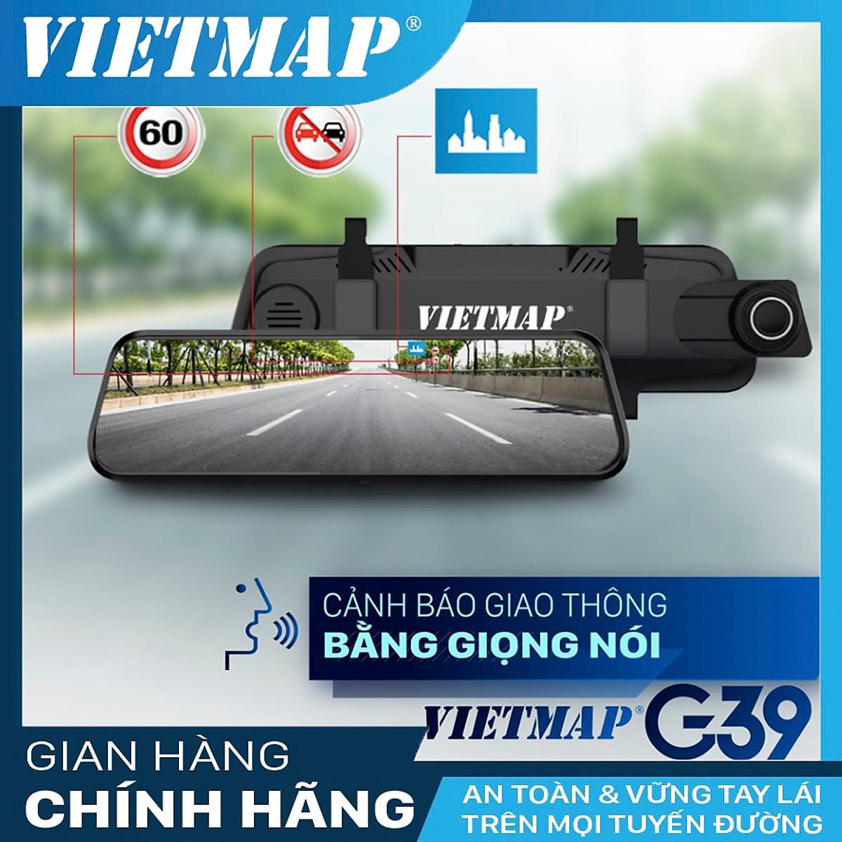 Vietmap G39 - Camera hành trình Dạng gương TRÀN VIỀN điện tử thông minh  - HÀNG CHÍNH HÃNG