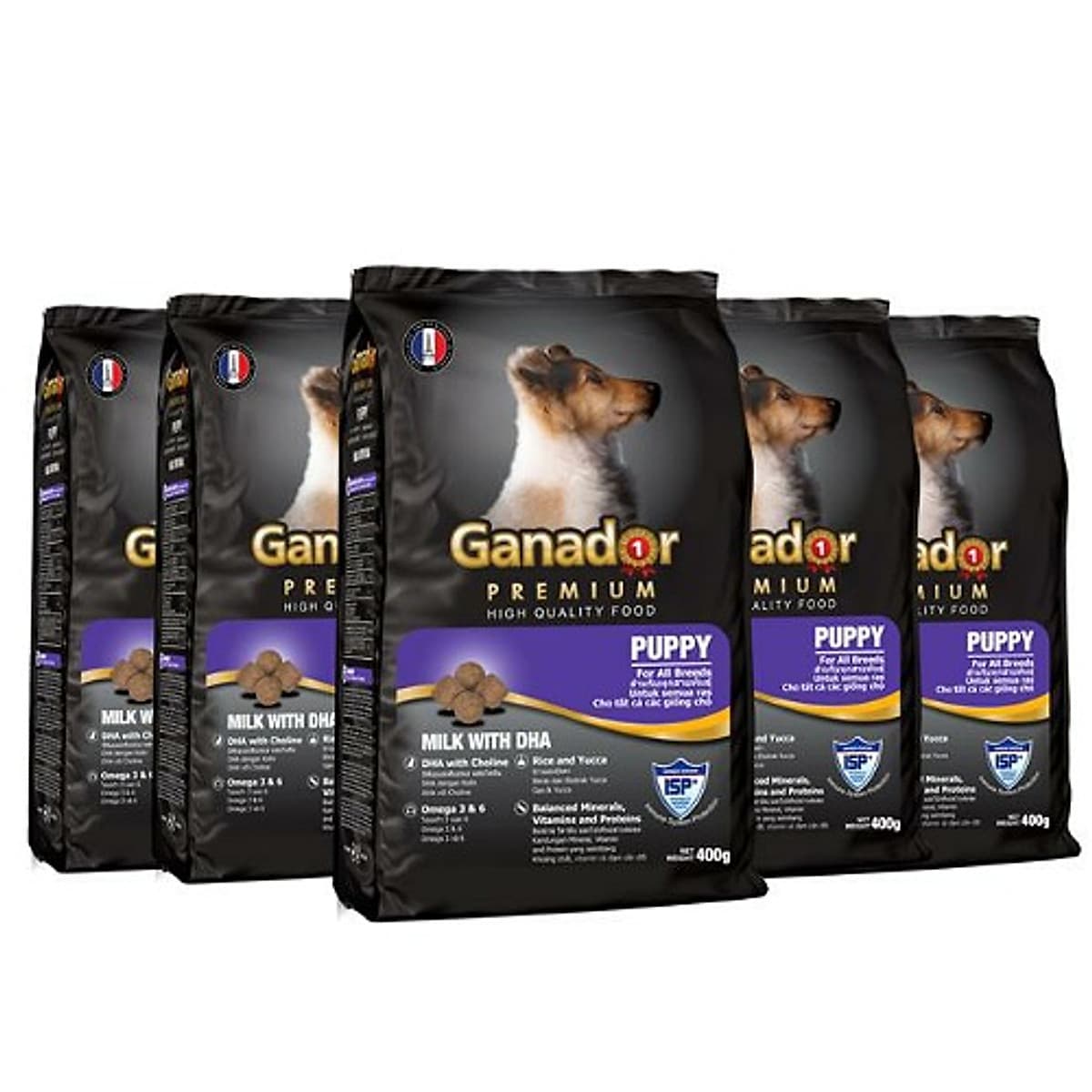 Combo 5 gói thức ăn cho chó con Ganador vị sữa & DHA Puppy Milk with DHA 400 gram