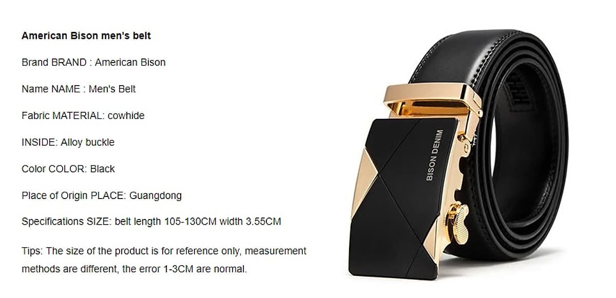 Thắt Lưng Nam AMERICAN BISON N71355-1C Khóa Vàng Đen Cà Phê