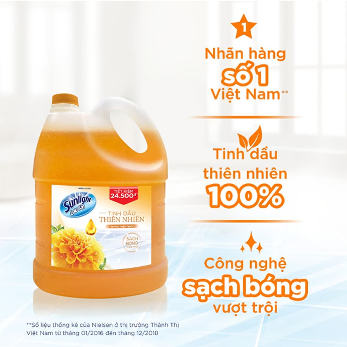 Nước Lau Sàn Sunlight Tinh Dầu Thiên Nhiên - Hương Thiên Thảo 3.8kg