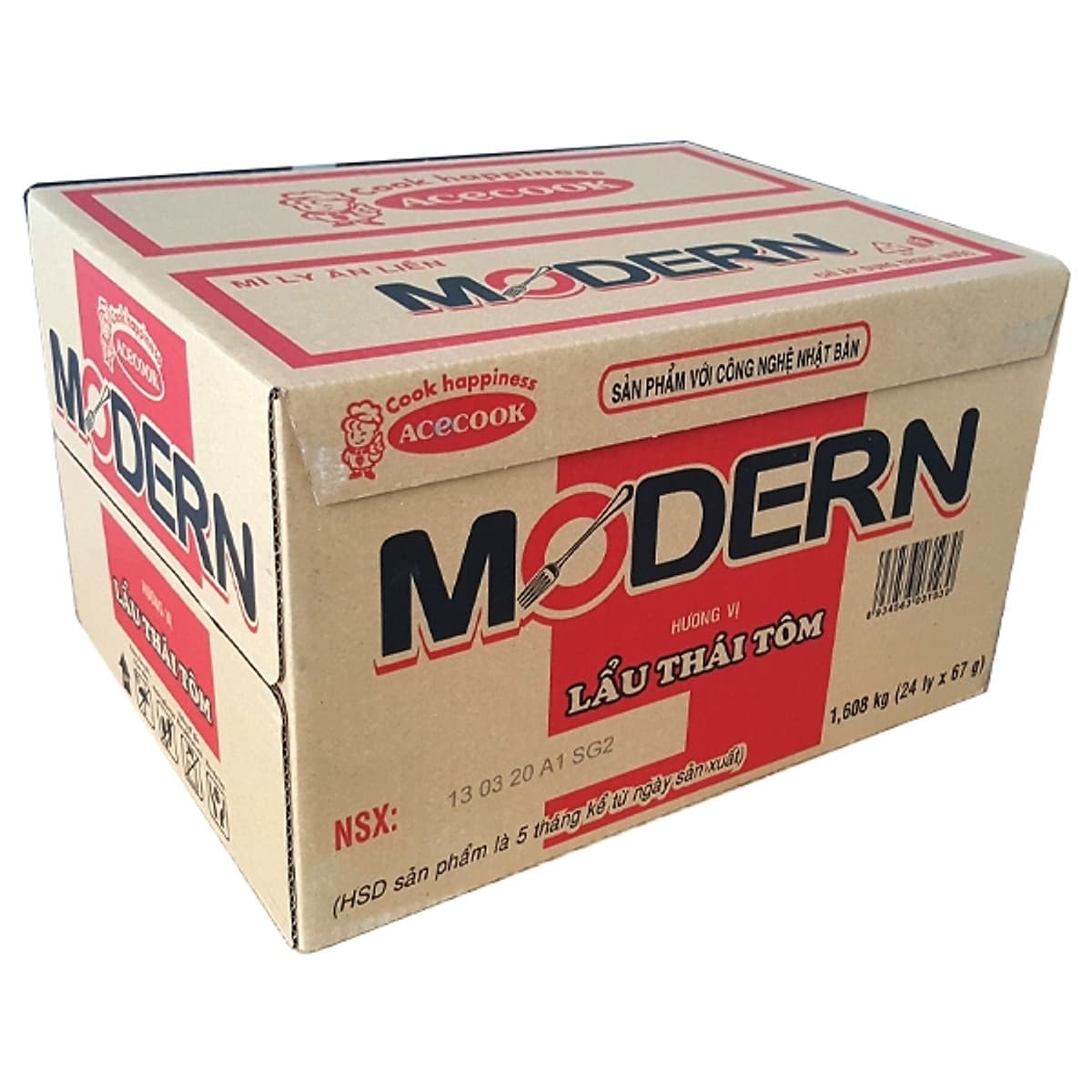 Thùng Mì Ly Modern Hương Vị Lẩu Thái Tôm (24 Ly x 67g)