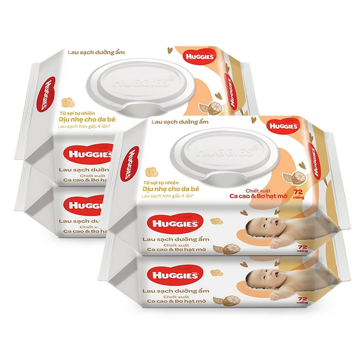 Combo 4 gói Khăn giấy ướt cho trẻ sơ sinh HUGGIES (Gói 72 tờ) - Chiết xuất Cao cao & Bơ hạt mỡ