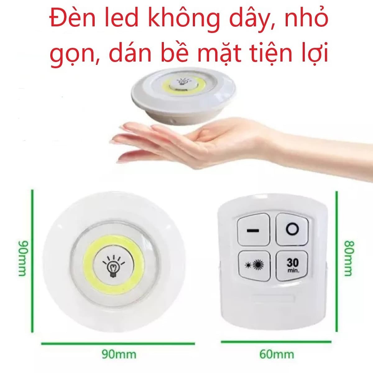 Bộ 3 Đèn LED chiếu sáng không dây - Dán tường, 2 chế độ sáng, có điều khiển từ xa, dùng pin
