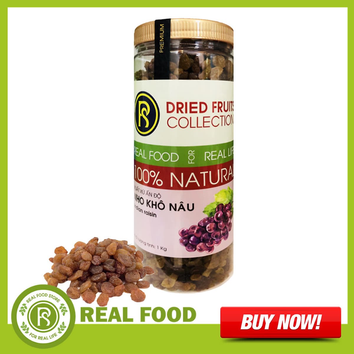 Hũ Nho Khô Nâu REAL FOOD STORE (1kg)