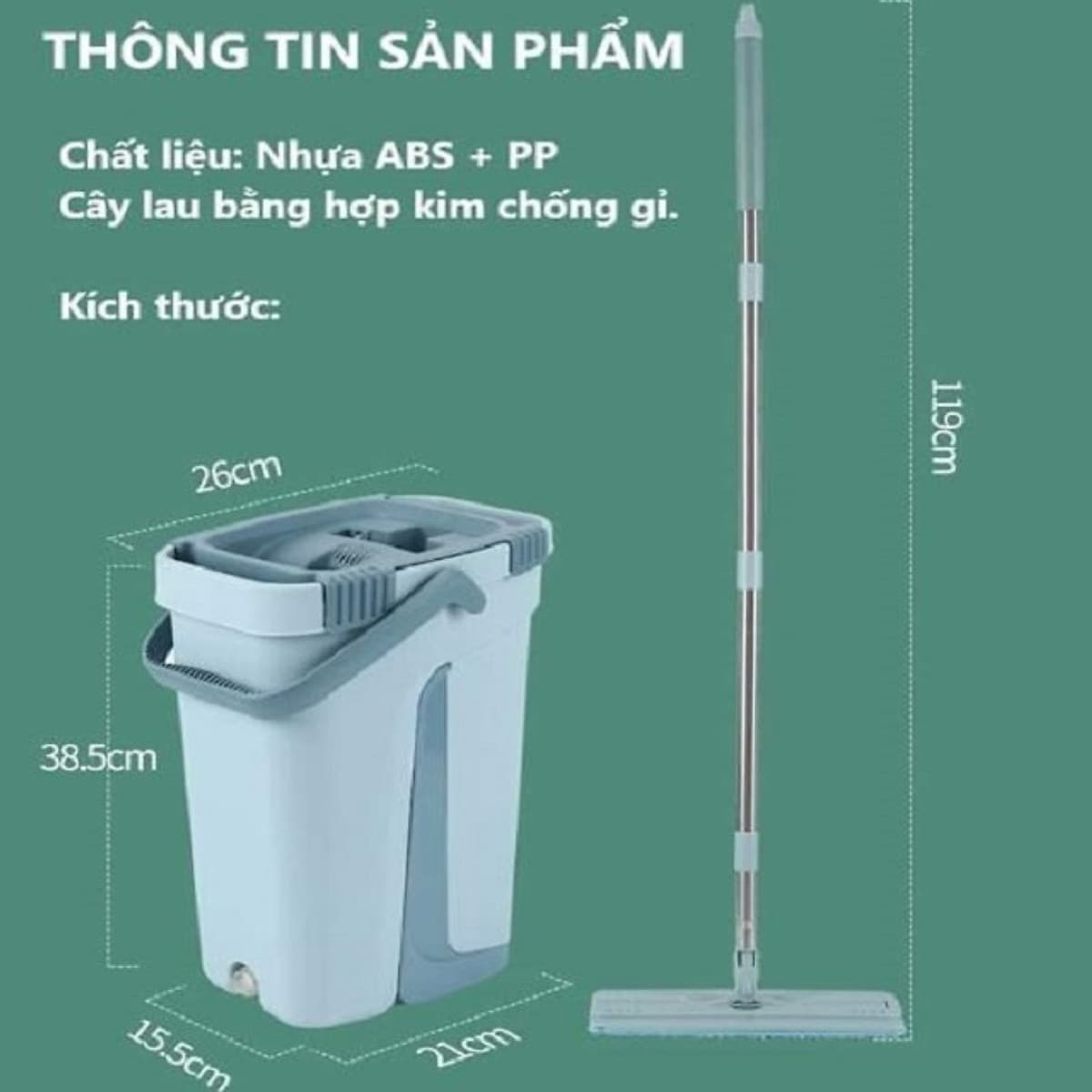 Cây lau nhà tự vắt 2 trong 1 kèm thùng 2 bông lau -giao màu ngâu nhiên DV001
