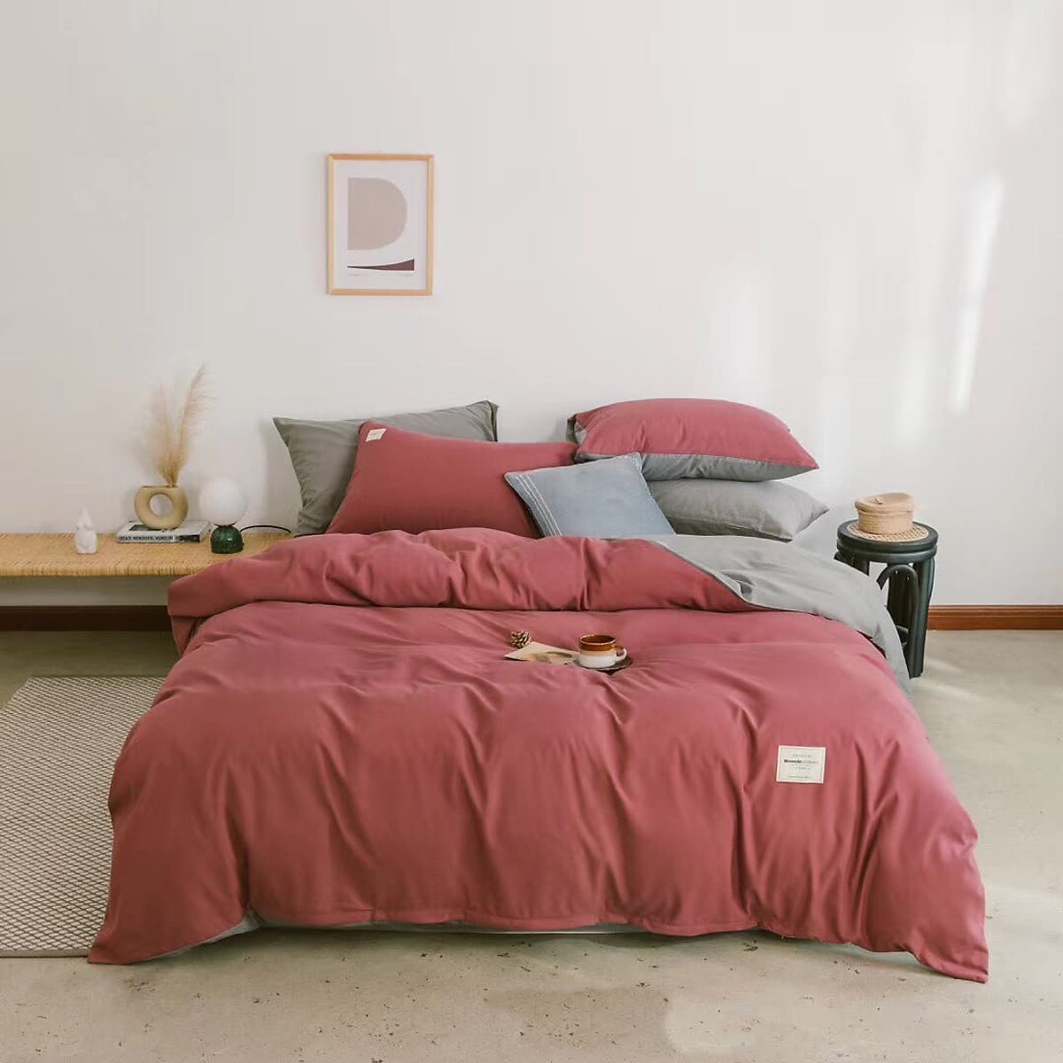Bộ 4 món chăn ga gối cotton Tici cao cấp TC45 hàng đẹp (set gồm 1 ga, 1 chăn có khóa lồng được ruột, 2 vỏ gối)