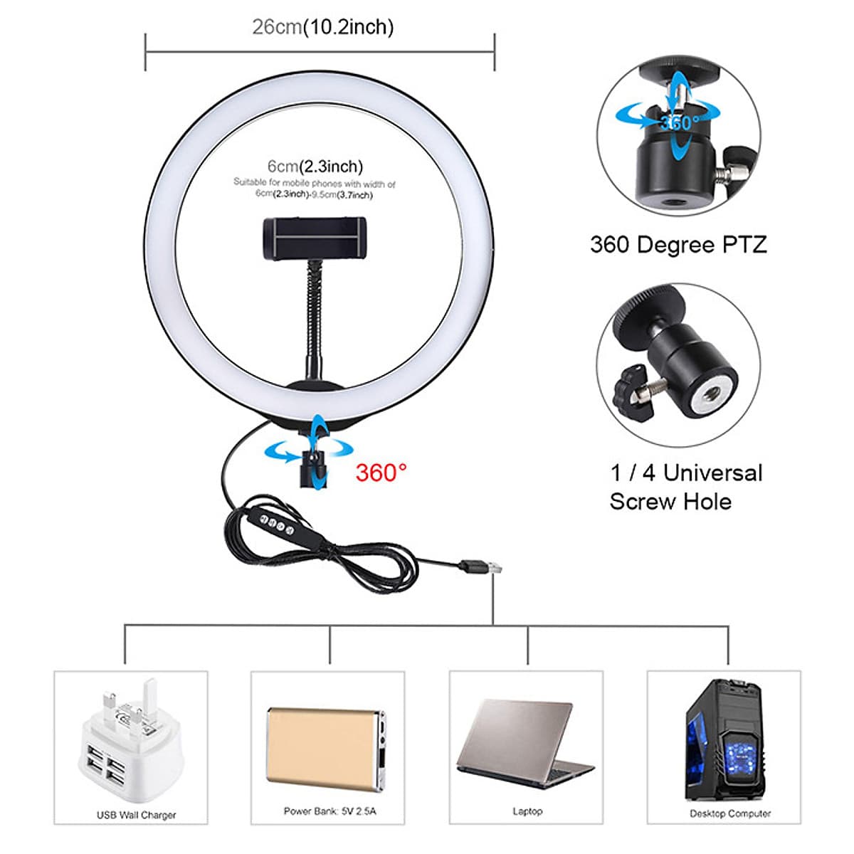 Đèn led ring livestream, chụp ảnh, makeup 26cm CN-R640
