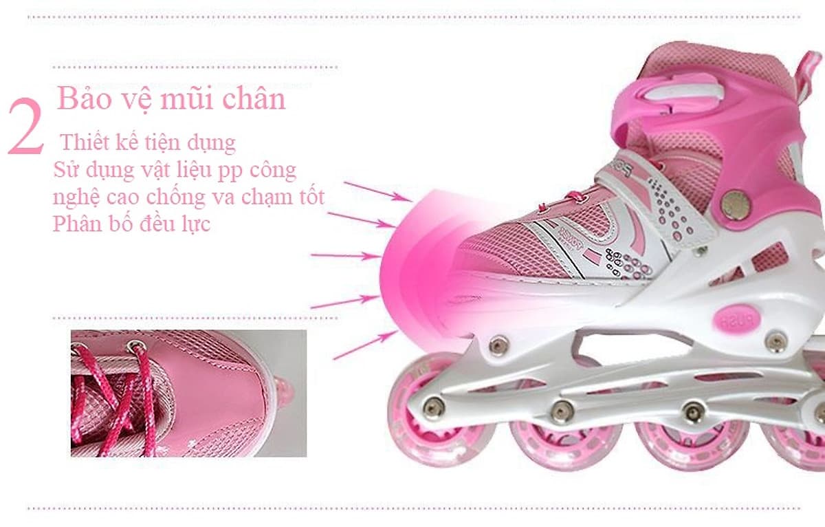 Giày trượt Patin thể thao tăng cường vận động, giải trí cho trẻ em HM089 bánh xe phát sáng tặng kèm bộ đồ bảo hộ 7 món
