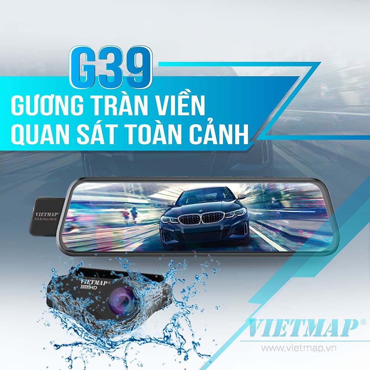 Vietmap G39 - Camera hành trình Dạng gương TRÀN VIỀN điện tử thông minh  - HÀNG CHÍNH HÃNG