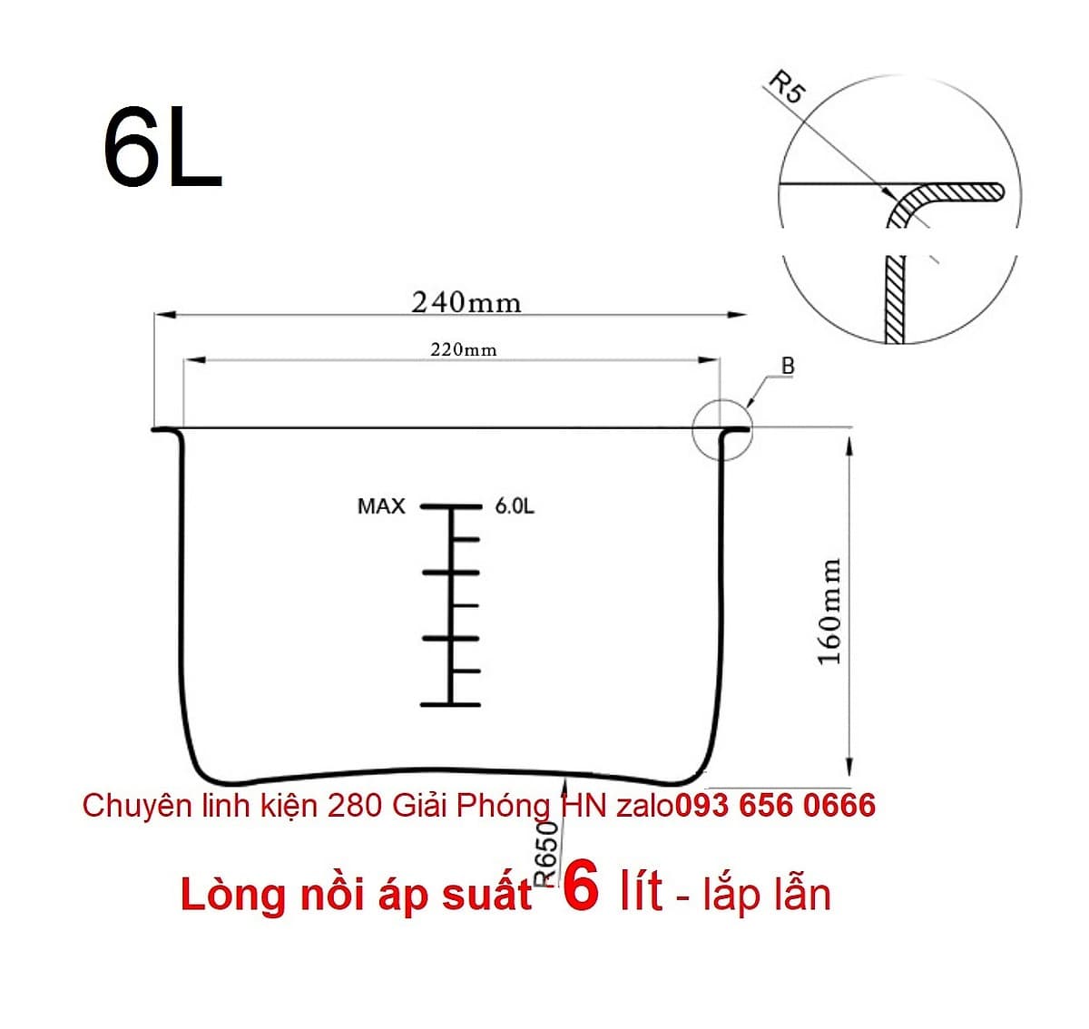 Lòng nồi áp suất Inox các loại dung tích