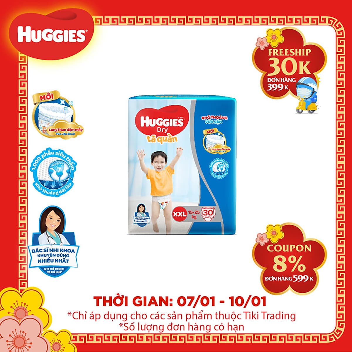 Tã Quần Huggies Dry Pants Jumbo XXL30 (Trên 14Kg) - Gói 30 Miếng