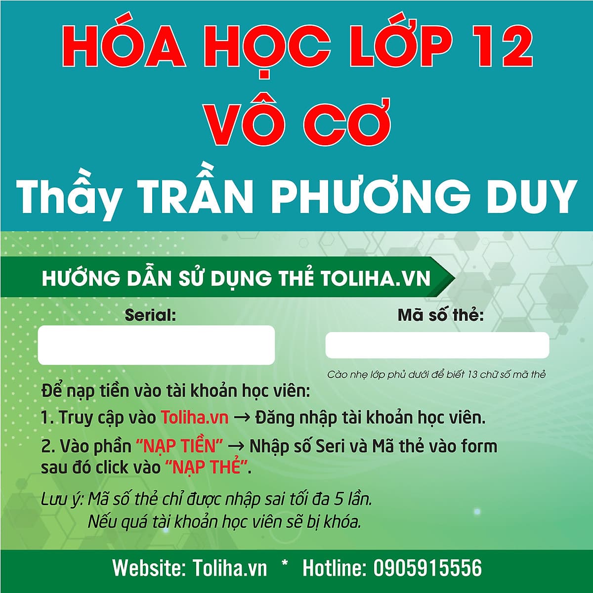 Khóa học HÓA HỌC VÔ CƠ 12 - CƠ BẢN + NÂNG CAO thầy Trần Phương Duy - 03 tháng