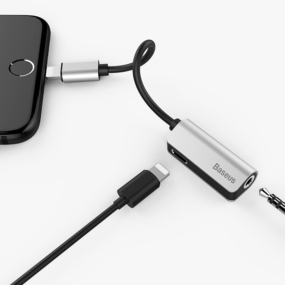 Cáp Chuyển Đổi Lightning Sang Jack Audio 3.5mm Baseus - Xám Đen