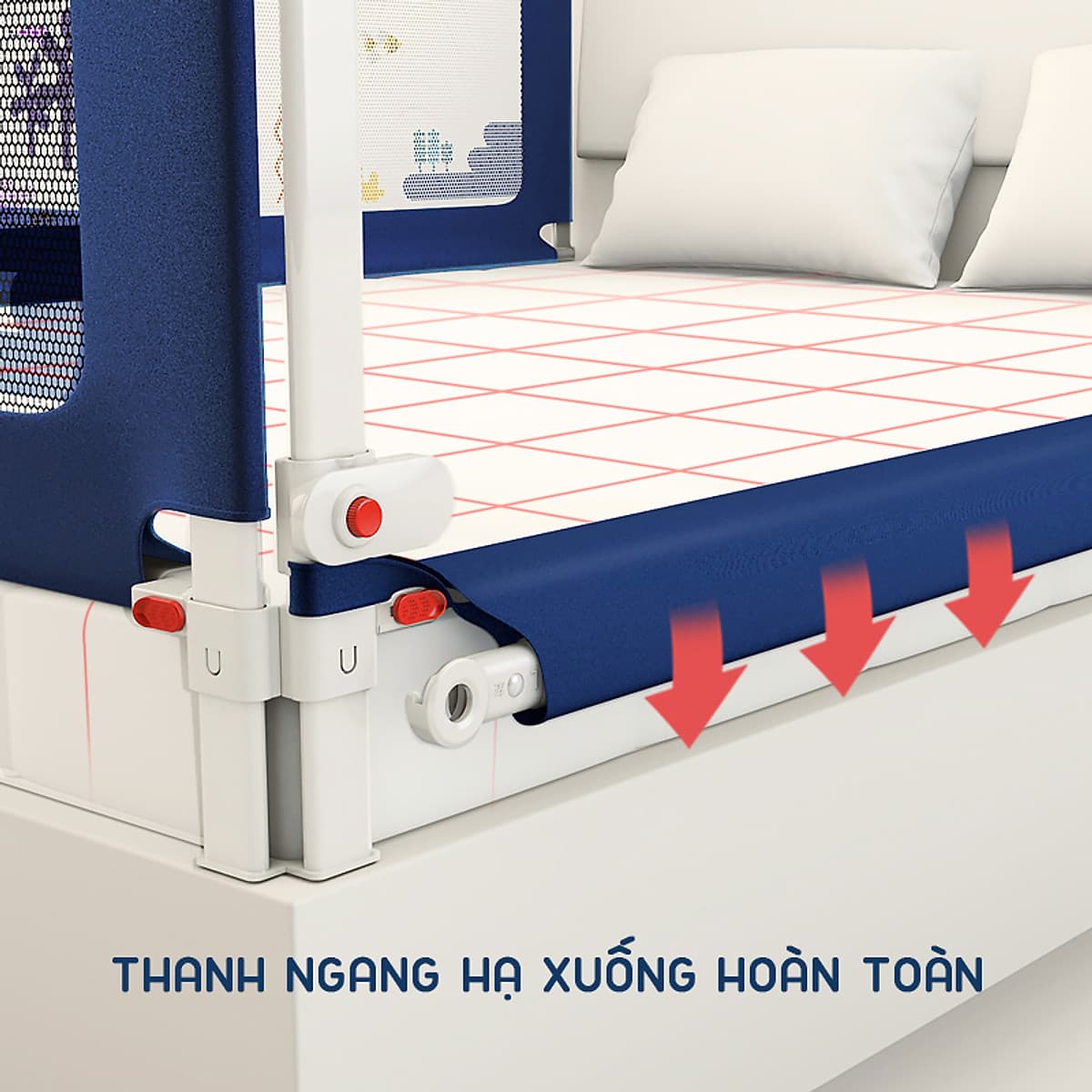 Thanh chắn giường cho bé an toàn cao cấp chống kẹt, cao tới 105cm, hạ được 1 góc, 24 nắc điều chỉnh mẫu mới nhất trượt lên xuống (Giá 1 thanh) 