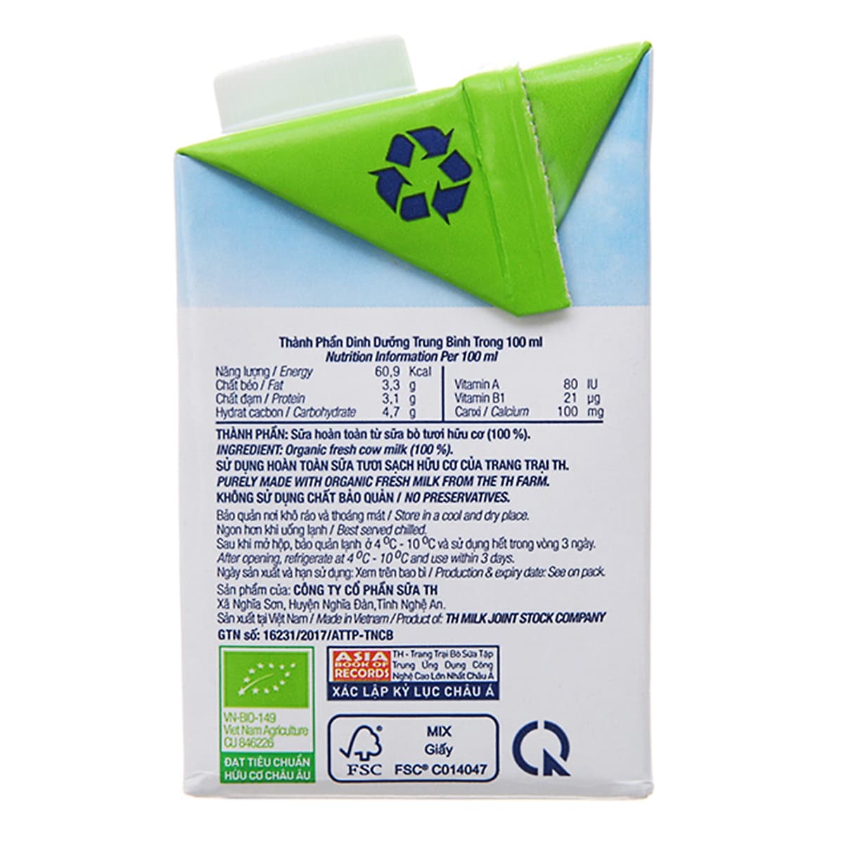 Thùng Sữa Tươi Hữu Cơ TH True Milk Organic (500ml x 12 Hộp)