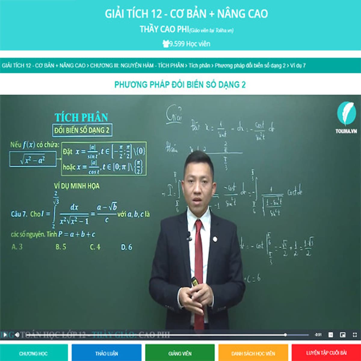 Khóa học GIẢI TÍCH 12 - CƠ BẢN + NÂNG CAO thầy CAO PHI - 09 tháng