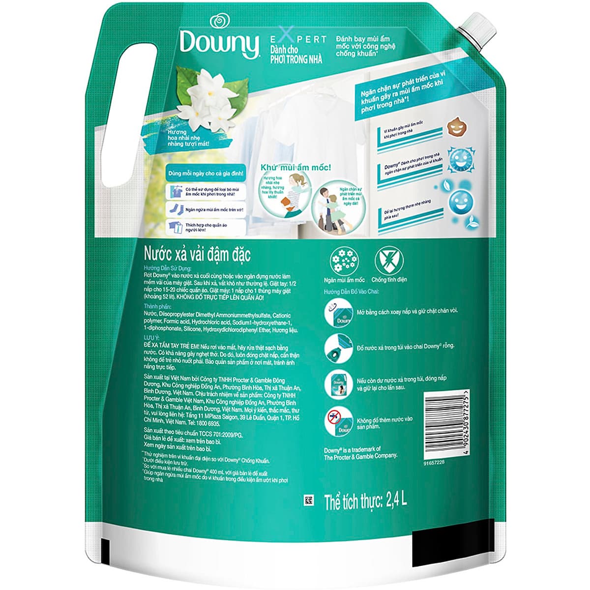 Nước Xả Vải Downy Expert Dành Cho Phơi Trong Nhà 2.4L (dạng túi)