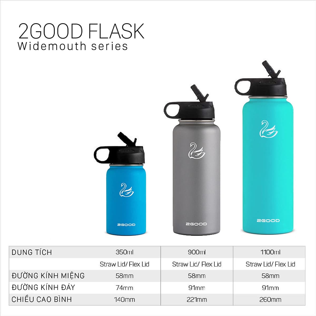 Bình Giữ Nhiệt 2GOOD FLASK Wide Mouth WM-01 (900ml) - Hàng Chính Hãng