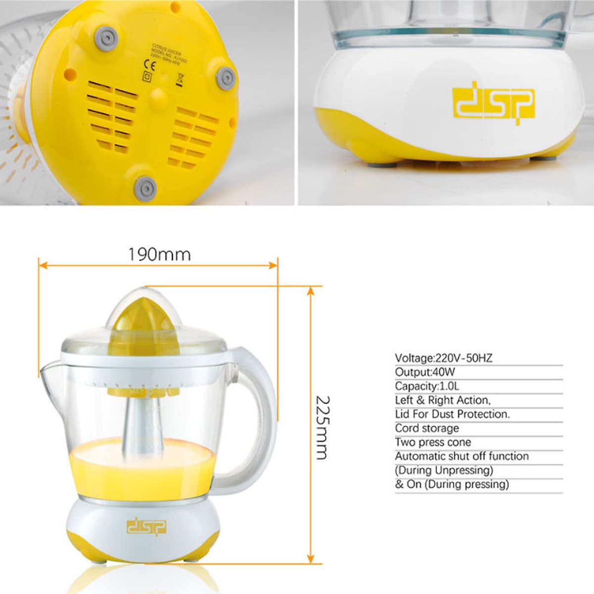 Máy vắt cam gia đình DSP công suất 40W, Dung tích bình 1 lít - Hàng Chính Hãng