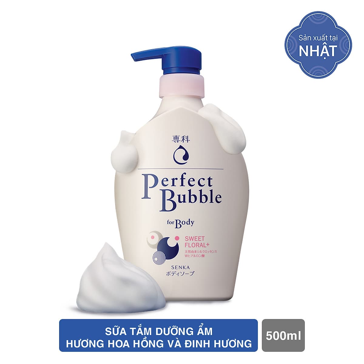 Combo Sữa tắm dưỡng ẩm Senka Perfect Whip hương hoa hồng, đinh hương 500ml và Sữa rửa mặt chiết xuất đất sét trắng Senka Perfect Whip Clay 120g