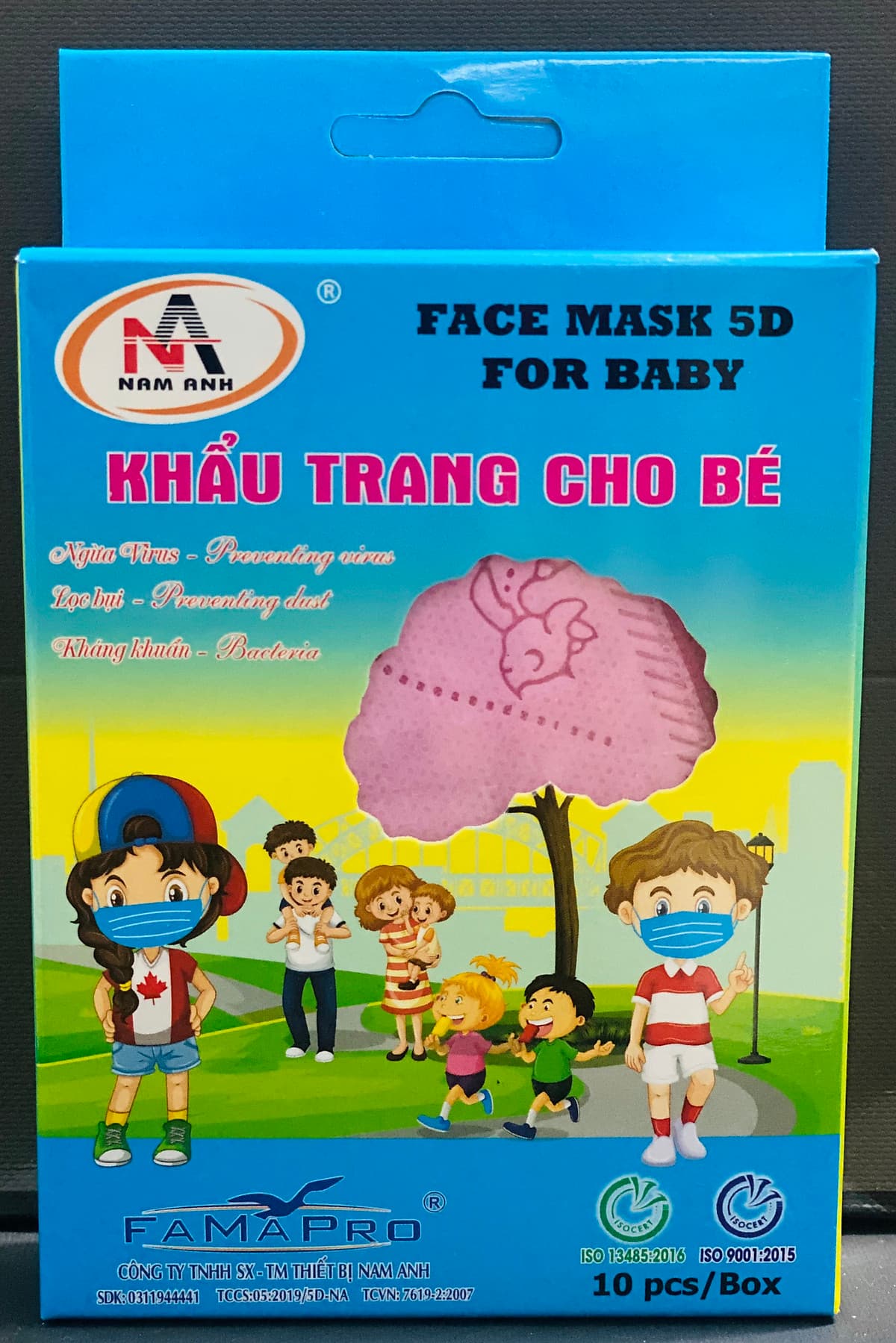 Khẩu Trang Y Tế 5D Trẻ Em Nam Anh - Hộp 10 cái