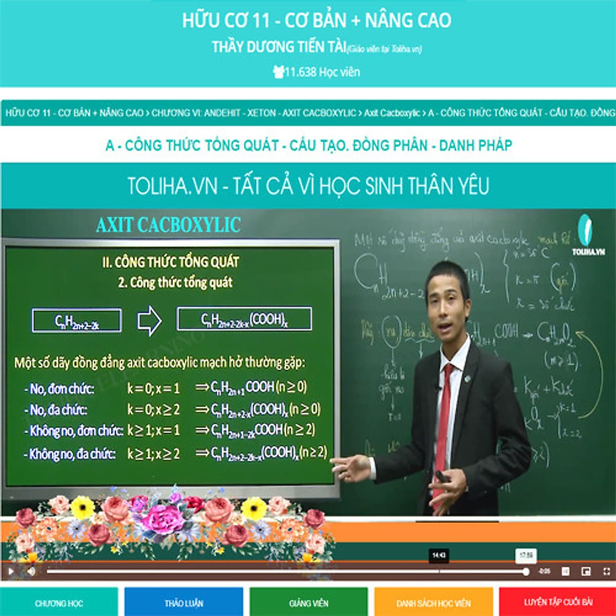 Khóa học HÓA HỮU CƠ lớp 11 - CƠ BẢN và NÂNG CAO thầy Dương Tiến Tài - 03 tháng