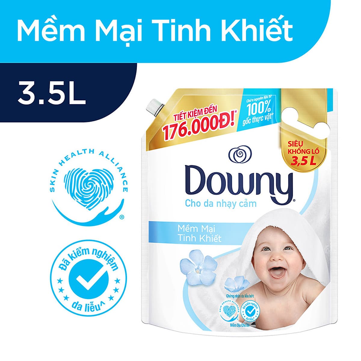 Nước xả vải Downy mềm mại tinh khiết 3.5L tặng 1 Ariel 360ml frontload