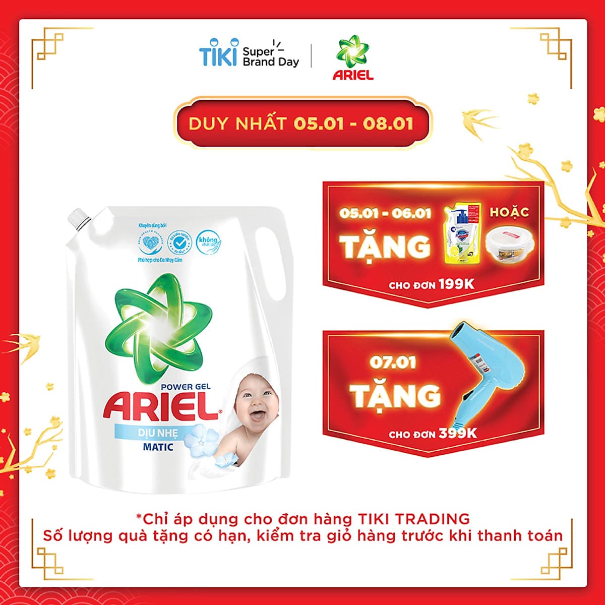Nước giặt Ariel Dạng Túi Dịu Nhẹ Cho Da Nhạy Cảm 2.15kg
