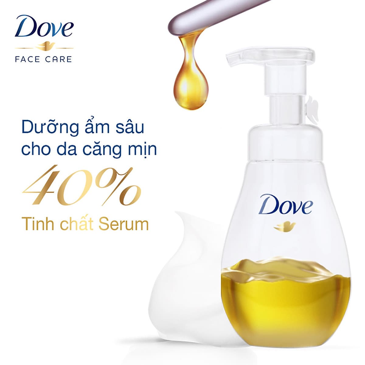 Sữa Rửa Mặt Dạng Bọt Dove Tinh Chất - Serum Cho Da Nhạy Cảm 160Ml