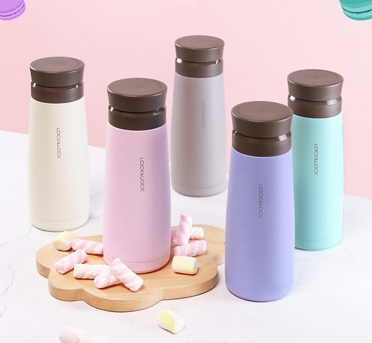 Bình Giữ Nhiệt Lock&Lock Macaron 450ml LHC4230 - Hàng Chính Hãng, Chất Liệu Thép Không Gỉ, Có Lưới Lọc Trà Tiện Dụng Kèm Ống Hút Inox 304