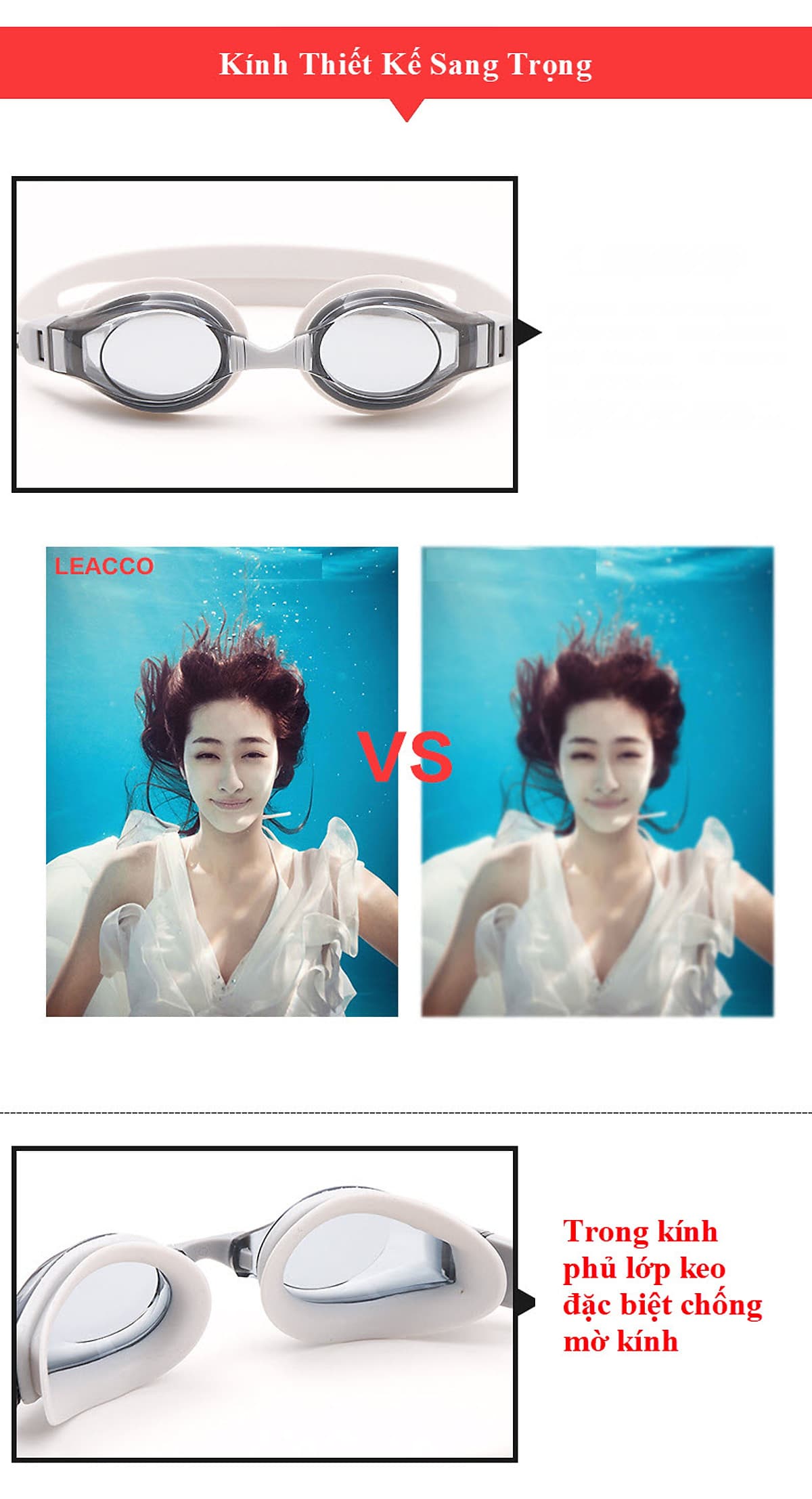 Kính bơi chống tia UV , Chống sương mù , bảo vệ mắt YESURE Cleacco, Dây đeo được làm 100% silicone mềm mại, thoải mái, dành cho vận động viên chuyên nghiệp hoặc người có sở thích đi bơi - Hàng Chính Hãng
