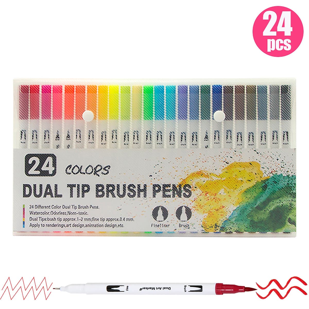 Dual Tip Brush Pens Art Markers Set Flexible Brush & 0.4mm Fineliner Tips Watercolor Color Pens Perfect for